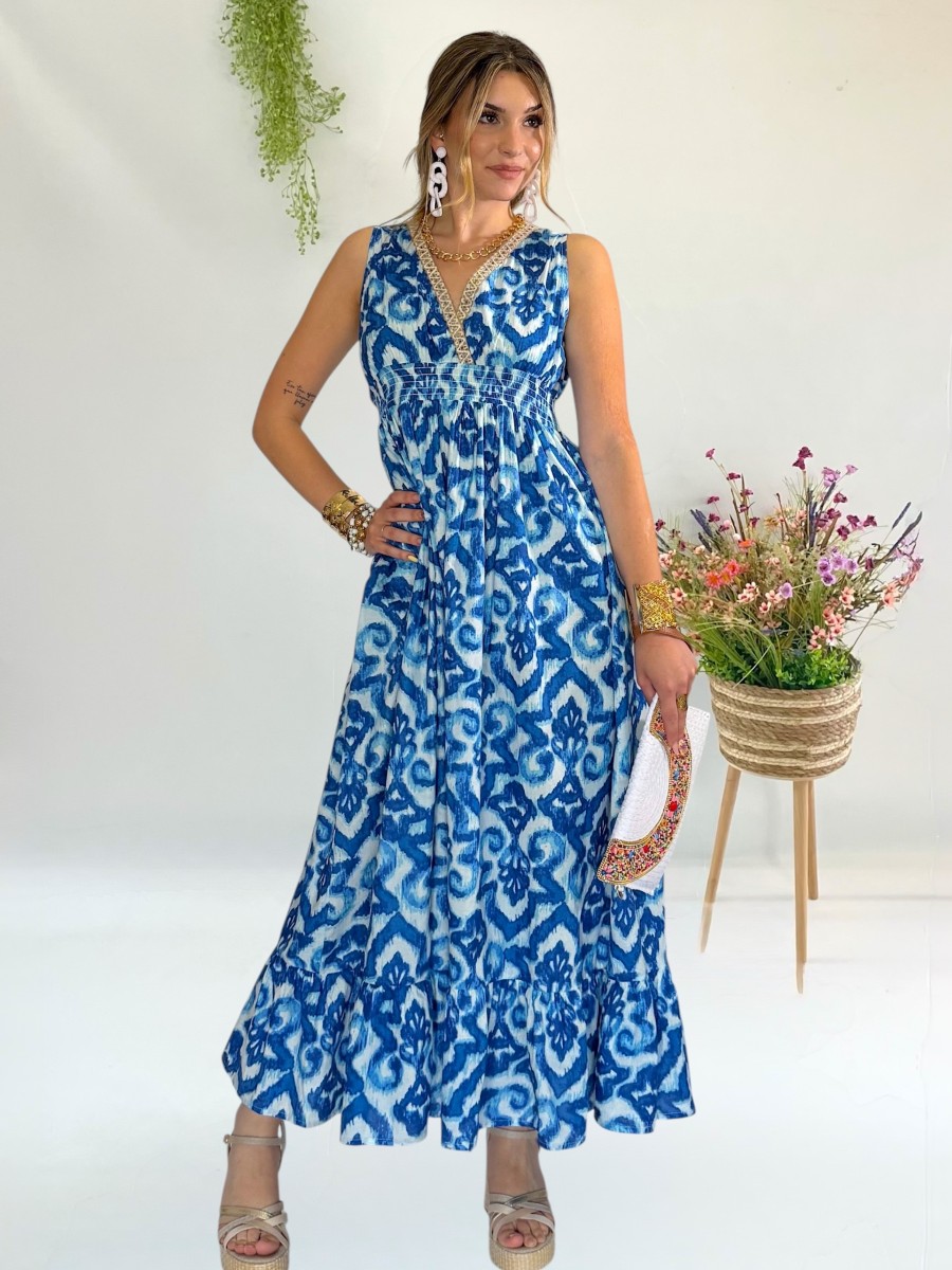 Vestido Jaspre azul y blanco Makiara