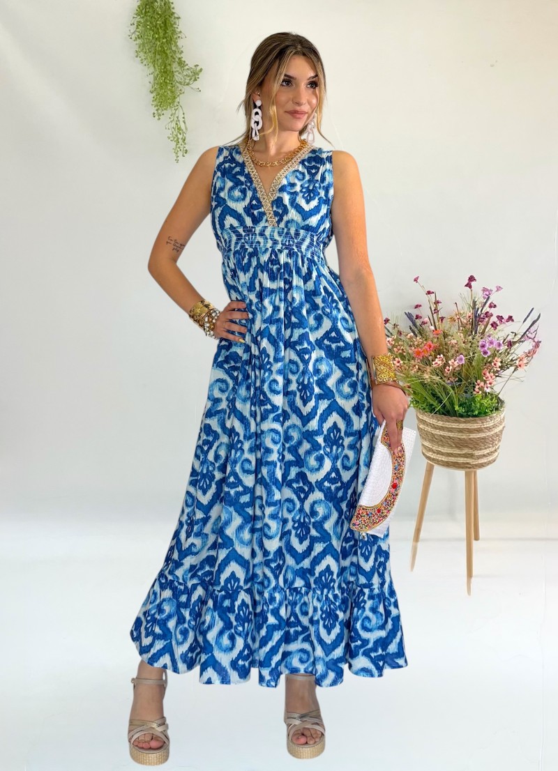 Vestido Jaspre azul y blanco Makiara