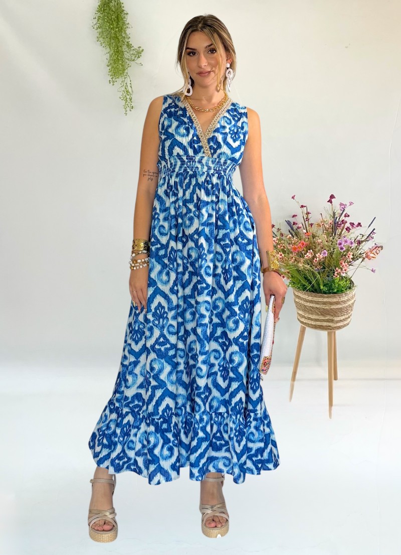 Vestido Jaspre azul y blanco Makiara