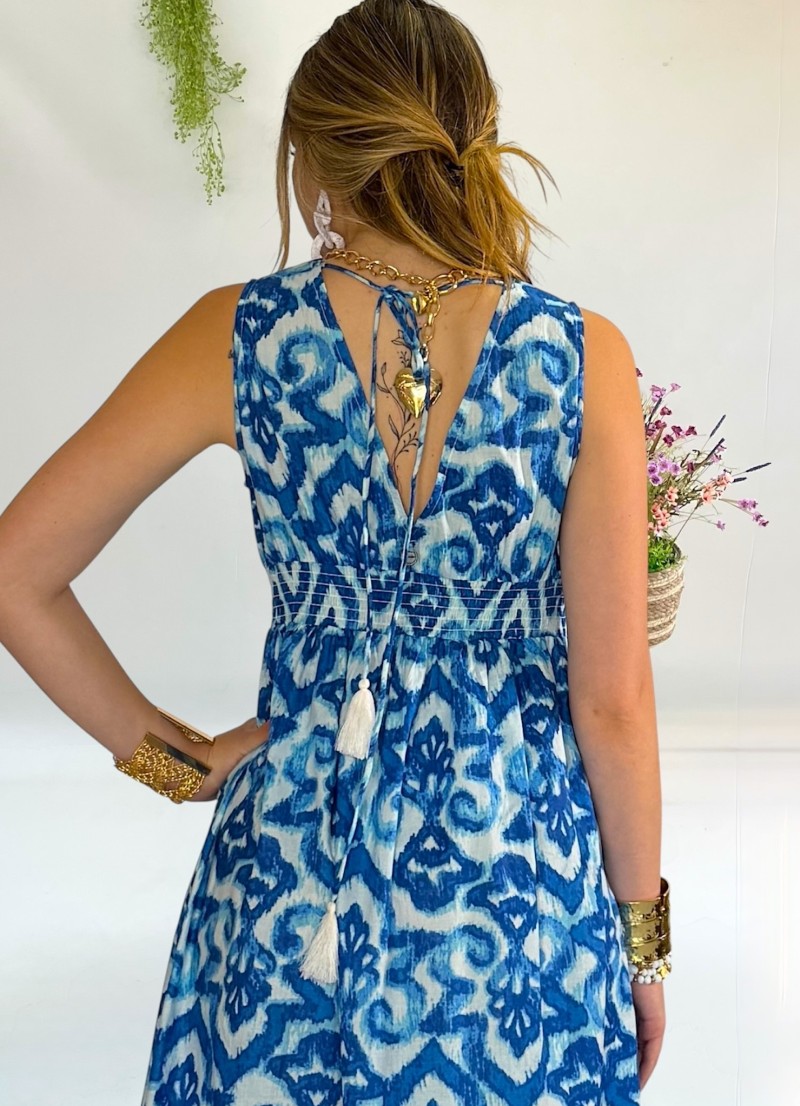 Vestido Jaspre azul y blanco Makiara