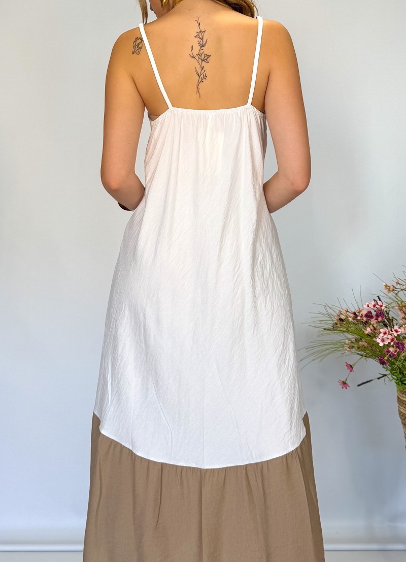 Vestido Lea blanco roto y beige