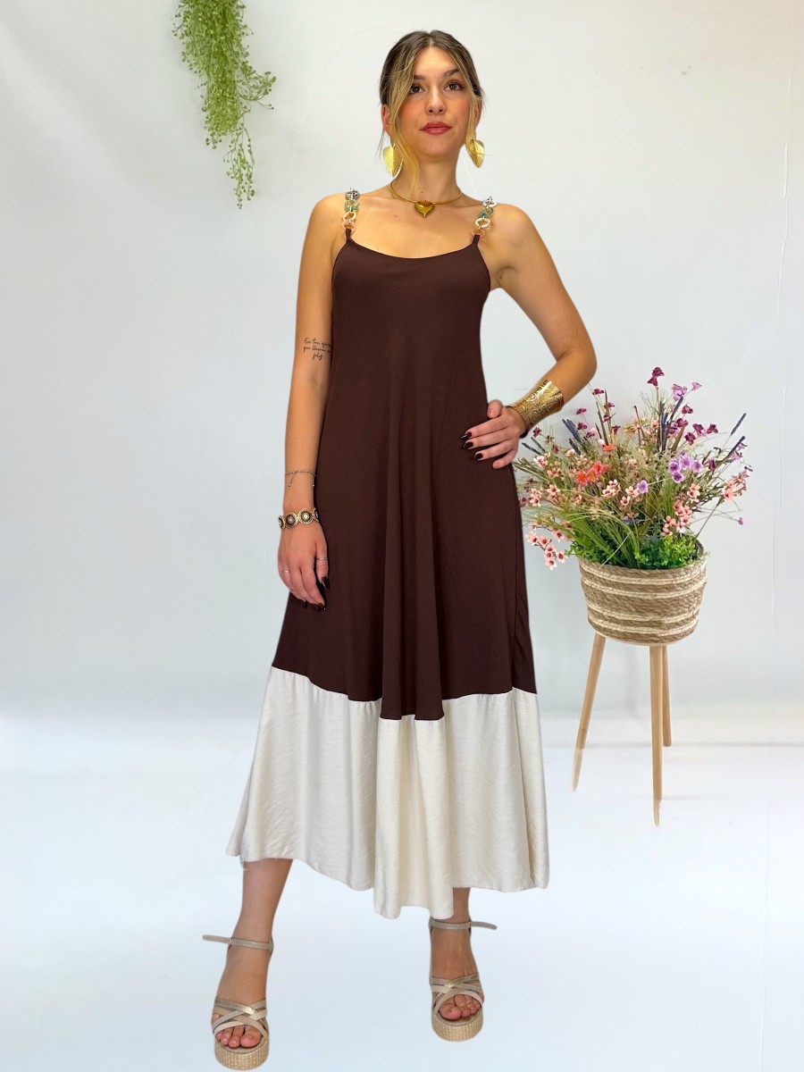 Vestido Lea marron y beige