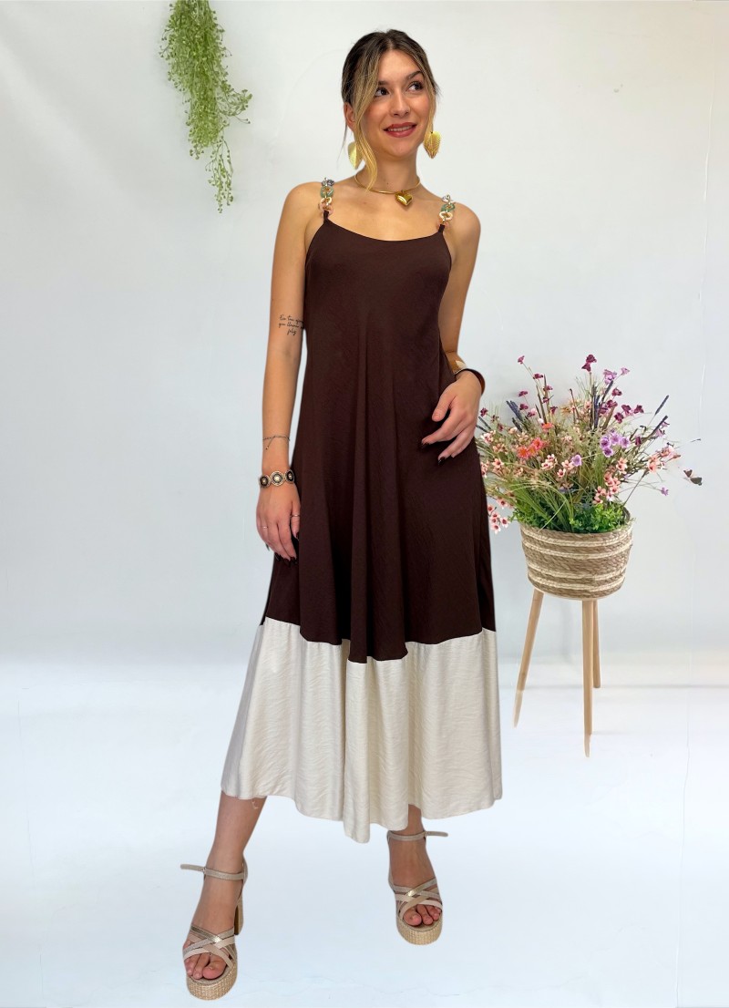 Vestido Lea marron y beige