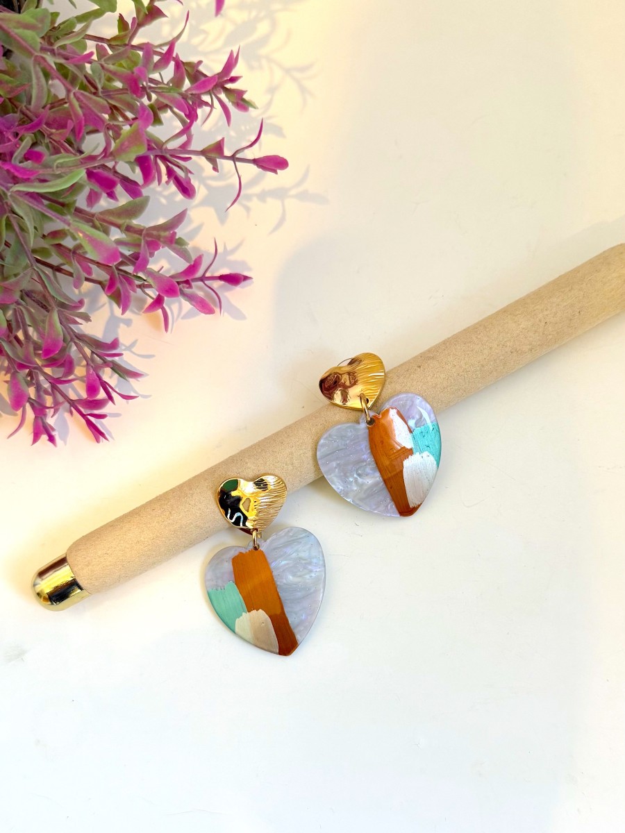 Pendientes corazón azul y marrón