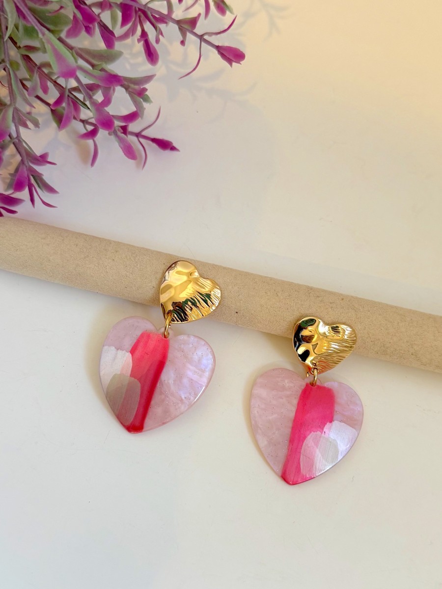 Pendientes corazón rosa y fucsia