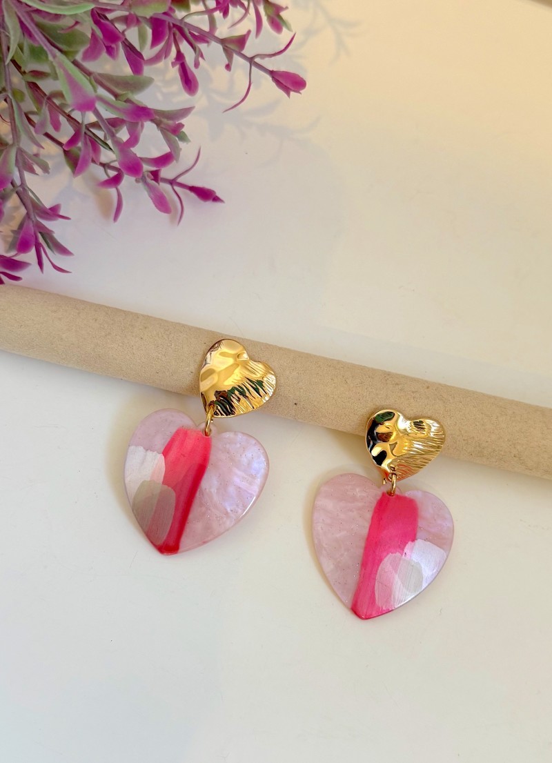 Pendientes corazón rosa y fucsia