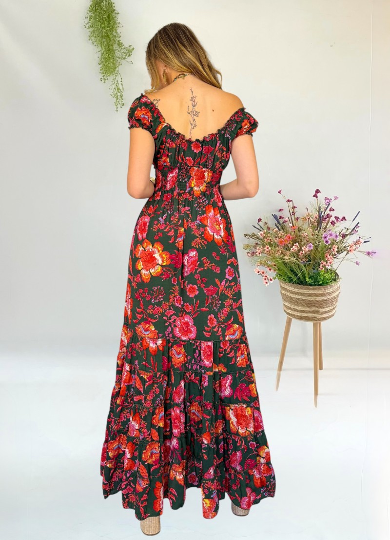 Vestido Amy estampado fondo verde