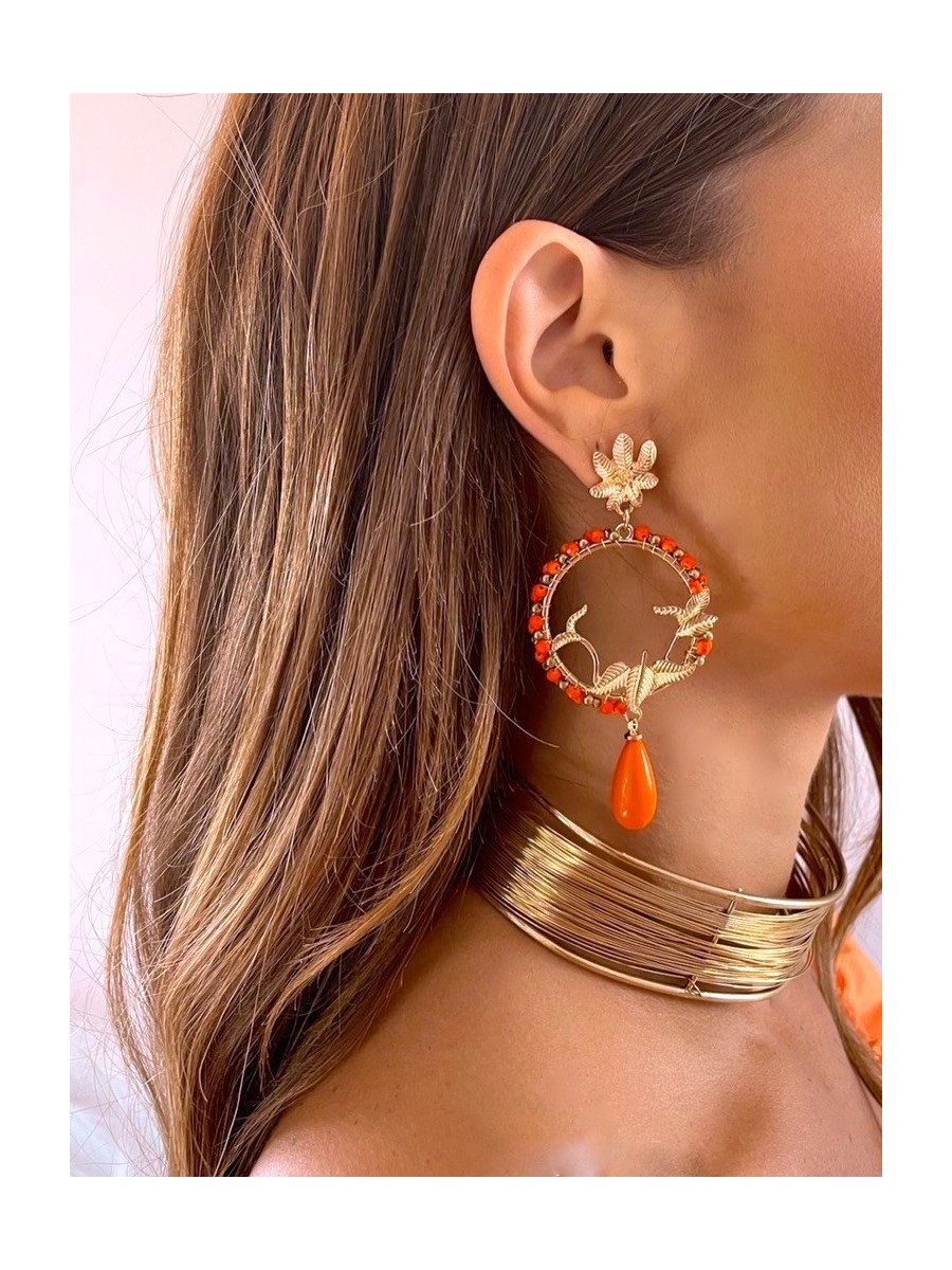 Pendientes naranjas y dorados