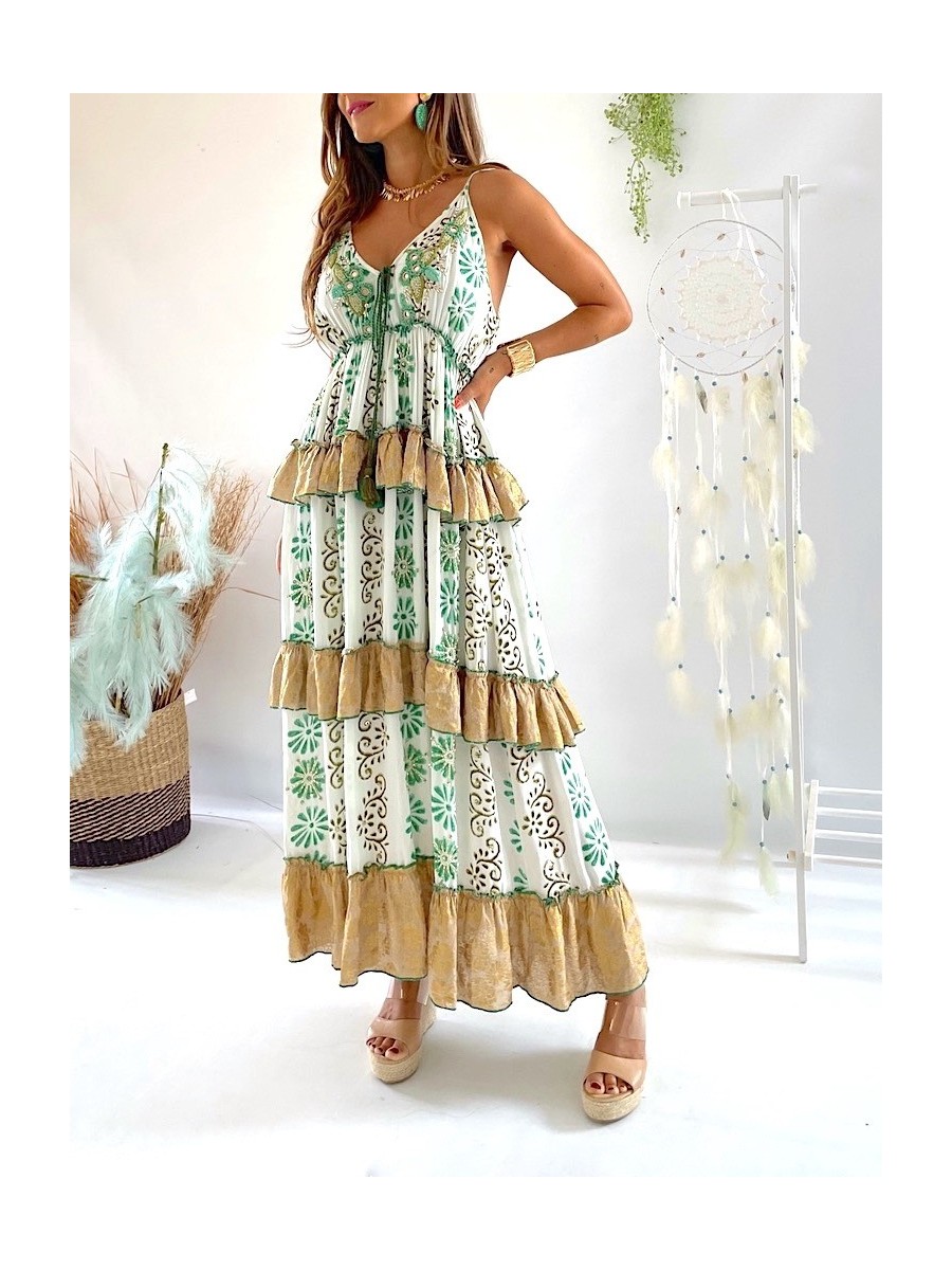 Vestido Alise bordados verde