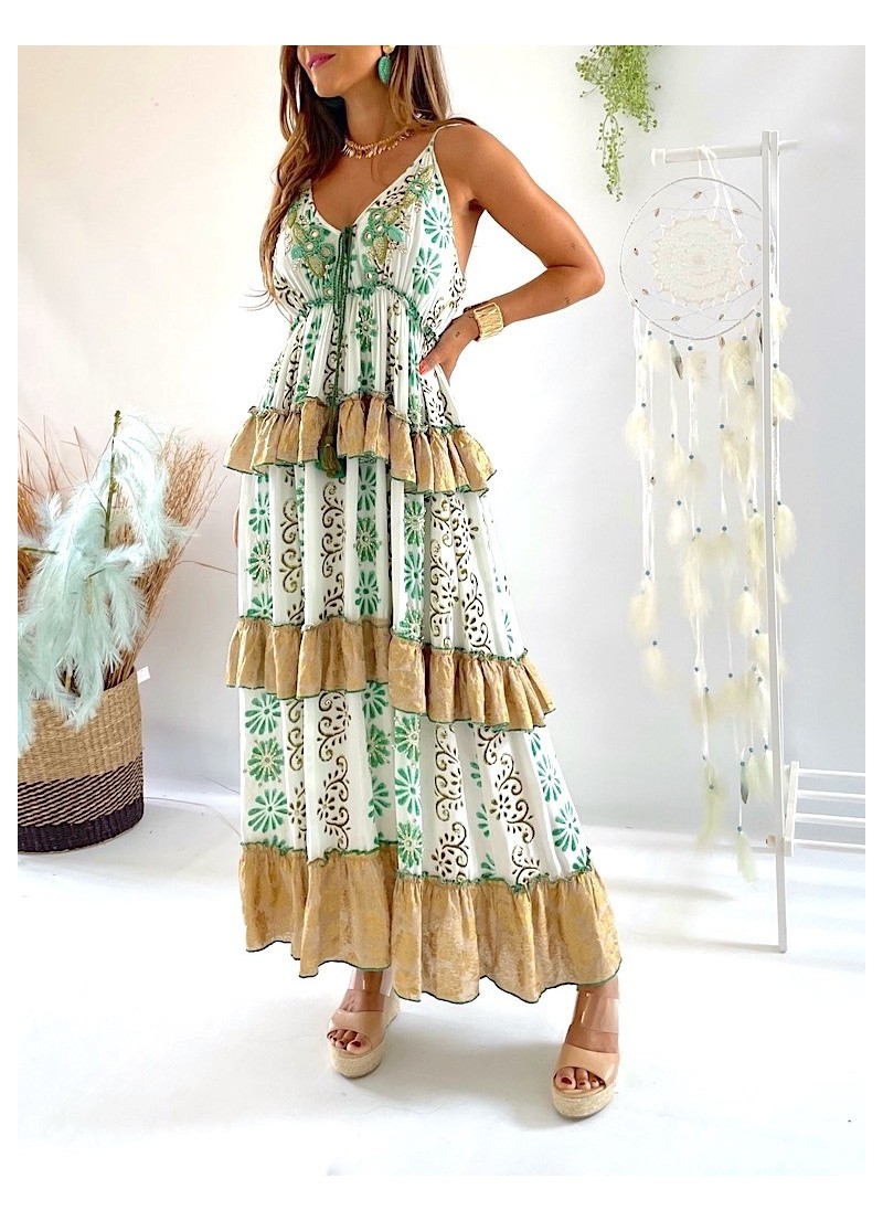 Vestido Alise bordados verde