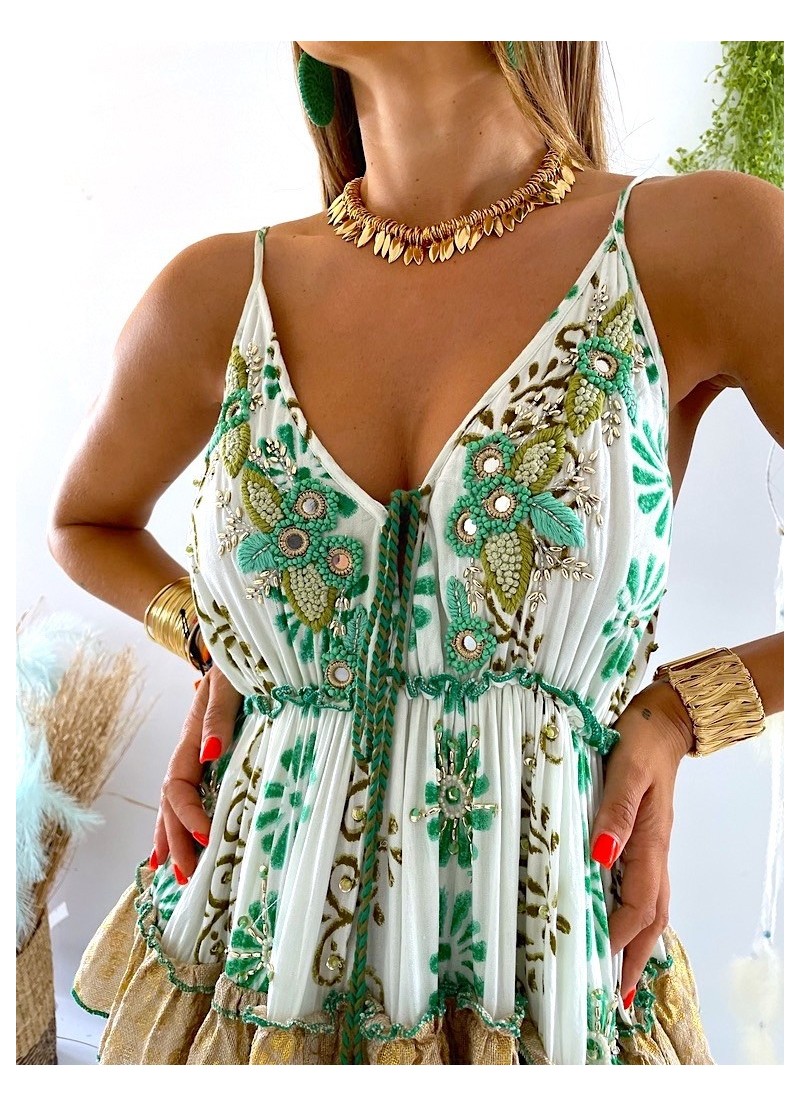 Vestido Alise bordados verde