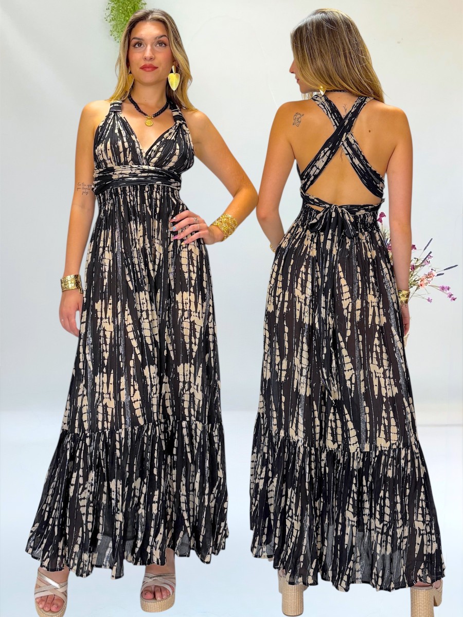Vestido Daisy negro y beige Makiara