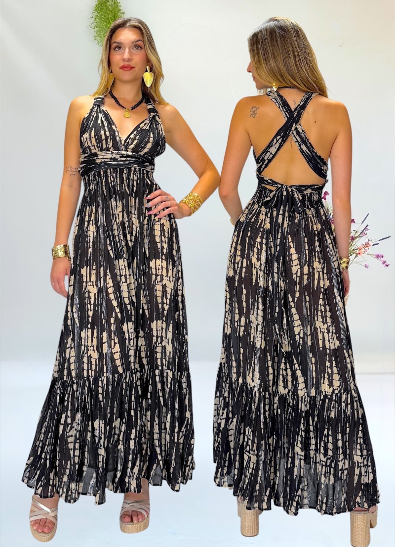 Vestido Daisy negro y beige Makiara
