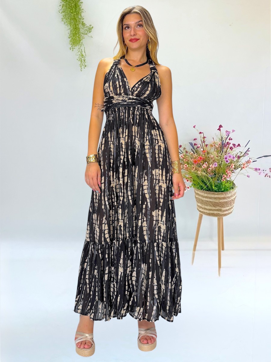 Vestido Daisy negro y beige Makiara