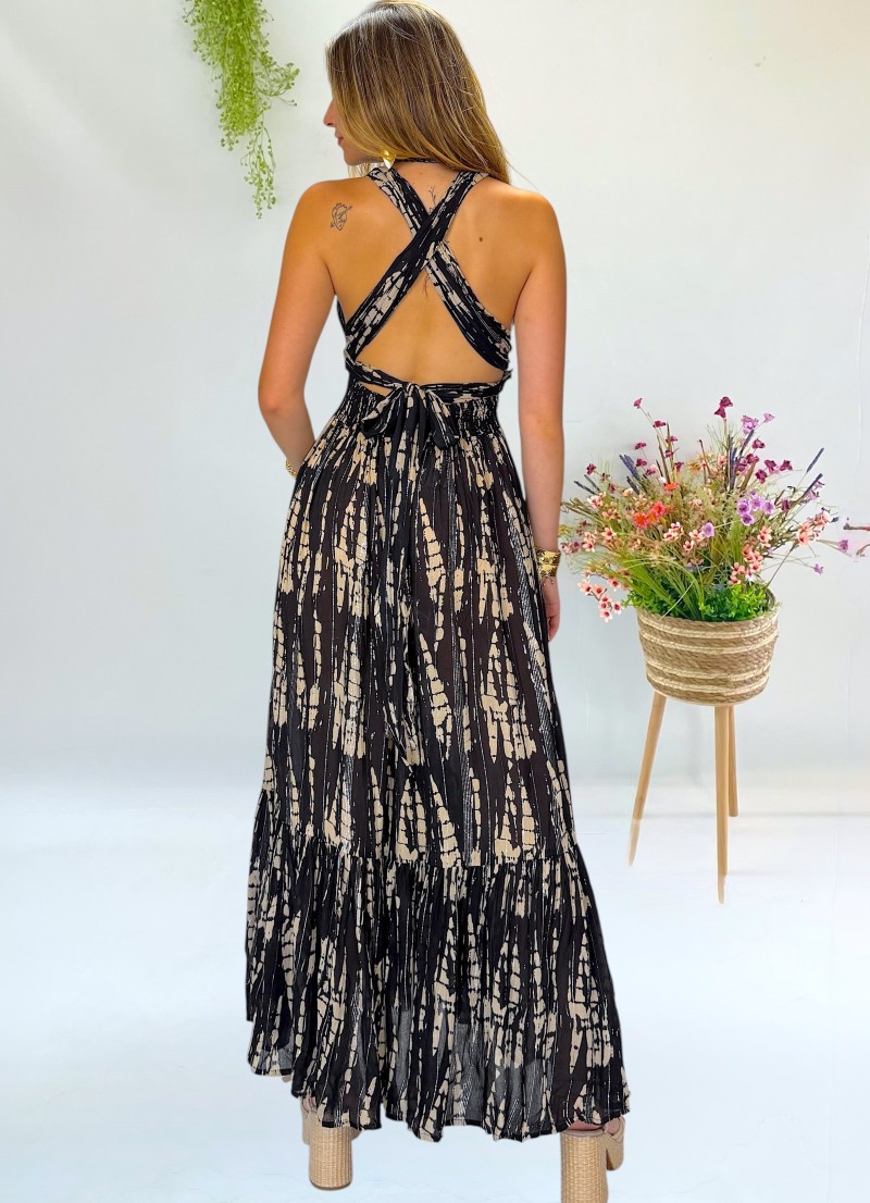Vestido Daisy negro y beige Makiara