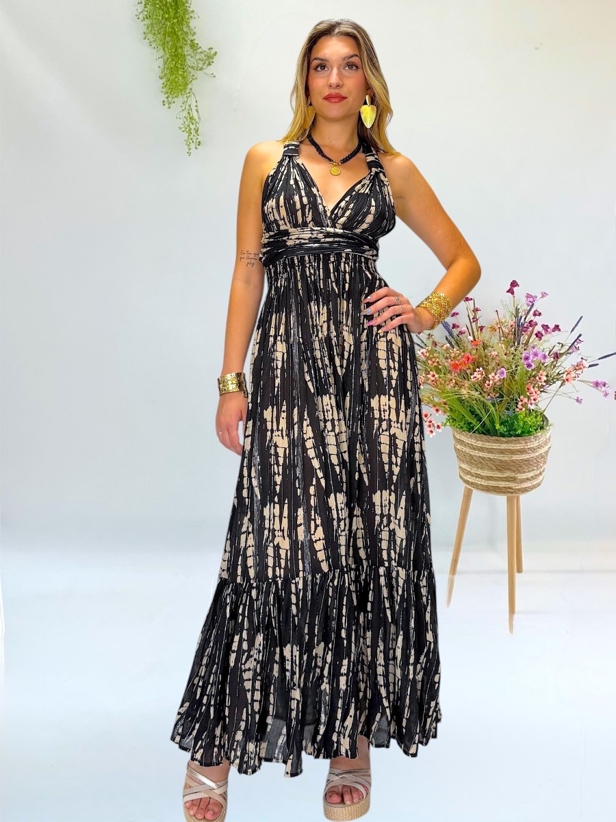 Vestido Daisy negro y beige Makiara