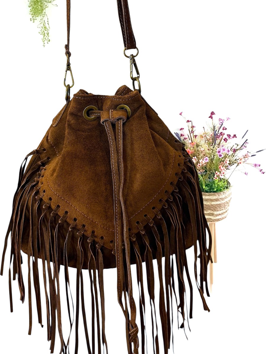 Bolso de piel flecos marron