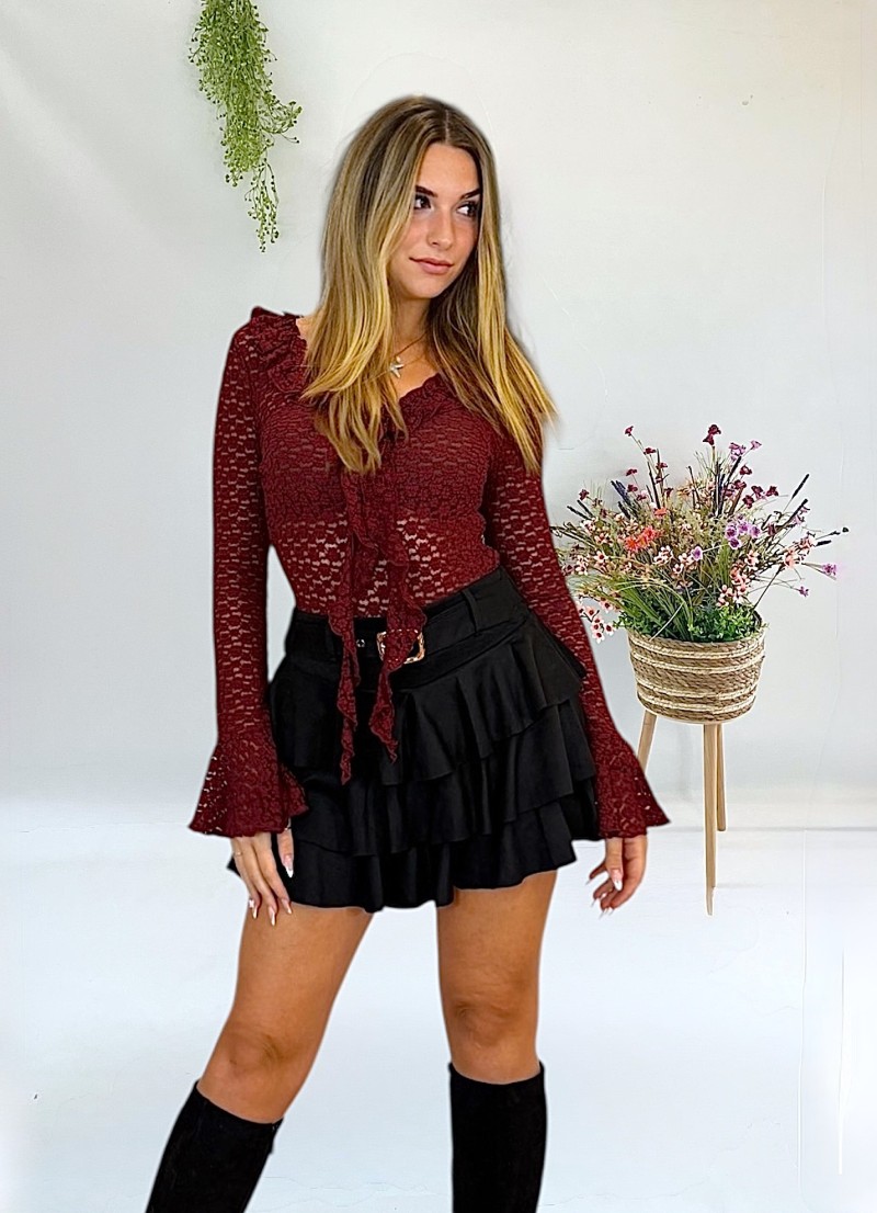 Falda Rufle antelina negra