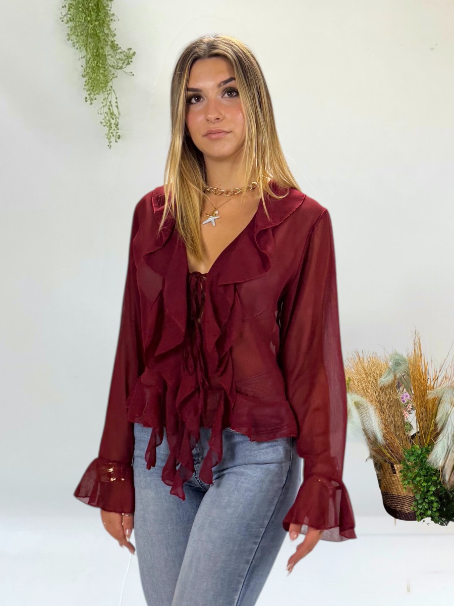 Blusa Elsa de gasa granate