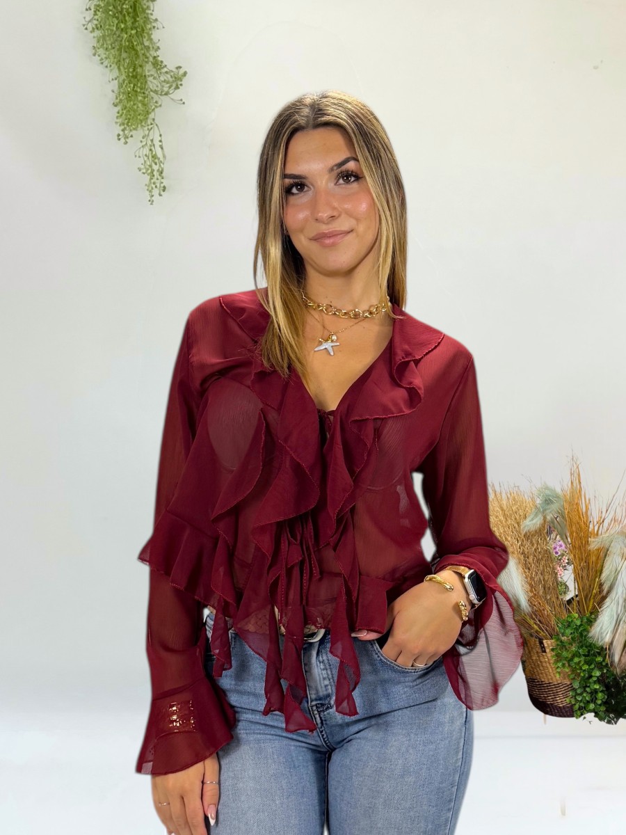Blusa Elsa de gasa granate