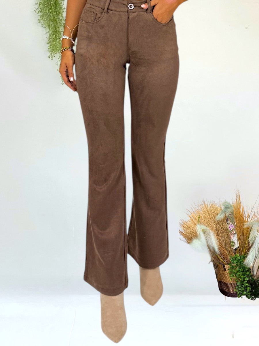 Pantalon Bruna antelina marron chocolate