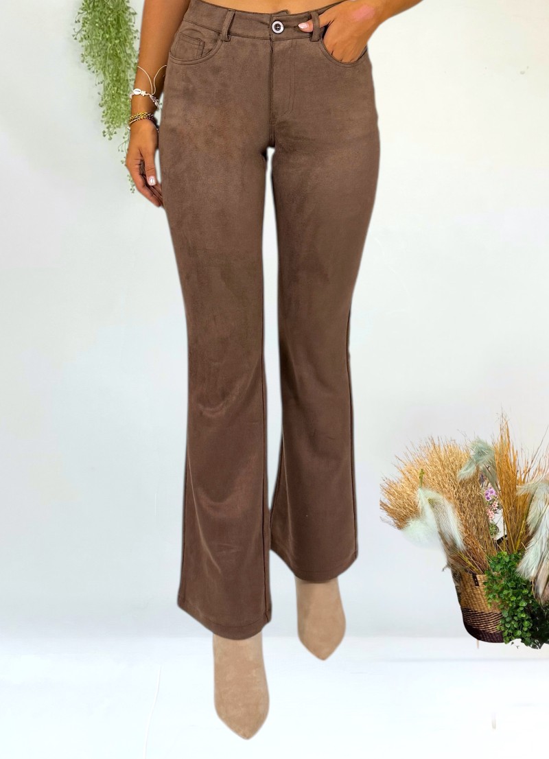 Pantalon Bruna antelina marron chocolate