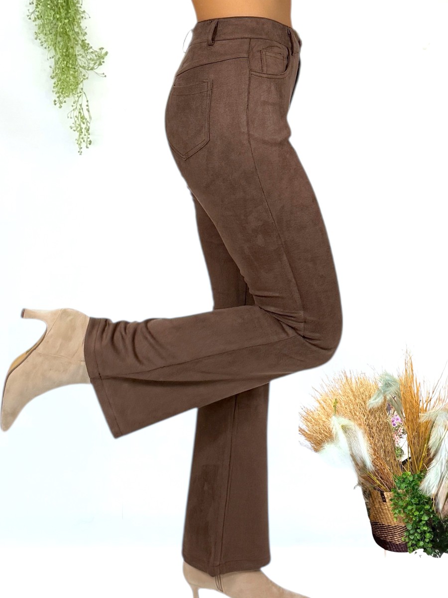 Pantalon Bruna antelina marron chocolate