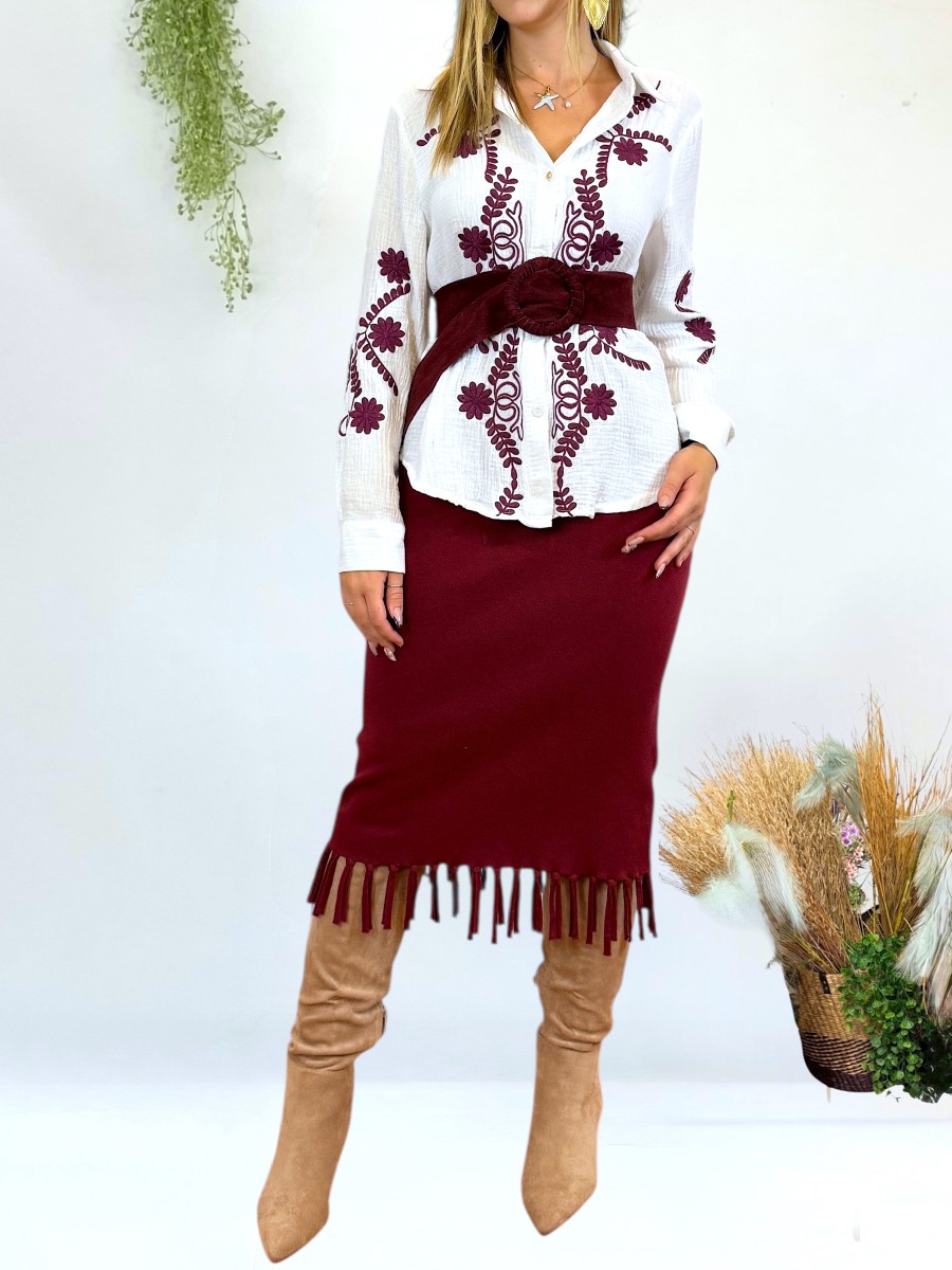 Falda de punto flecos granate