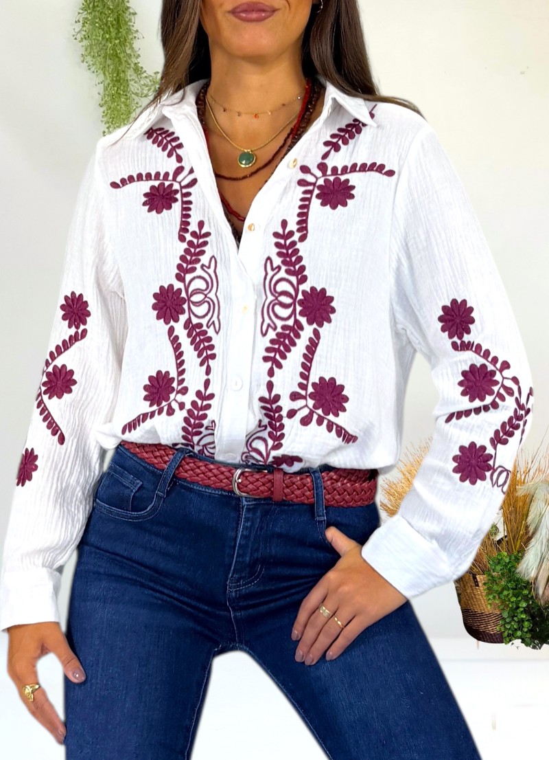 Blusa bordados granate