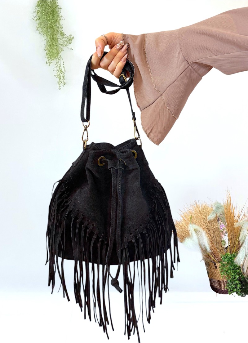 Bolso de piel flecos negro