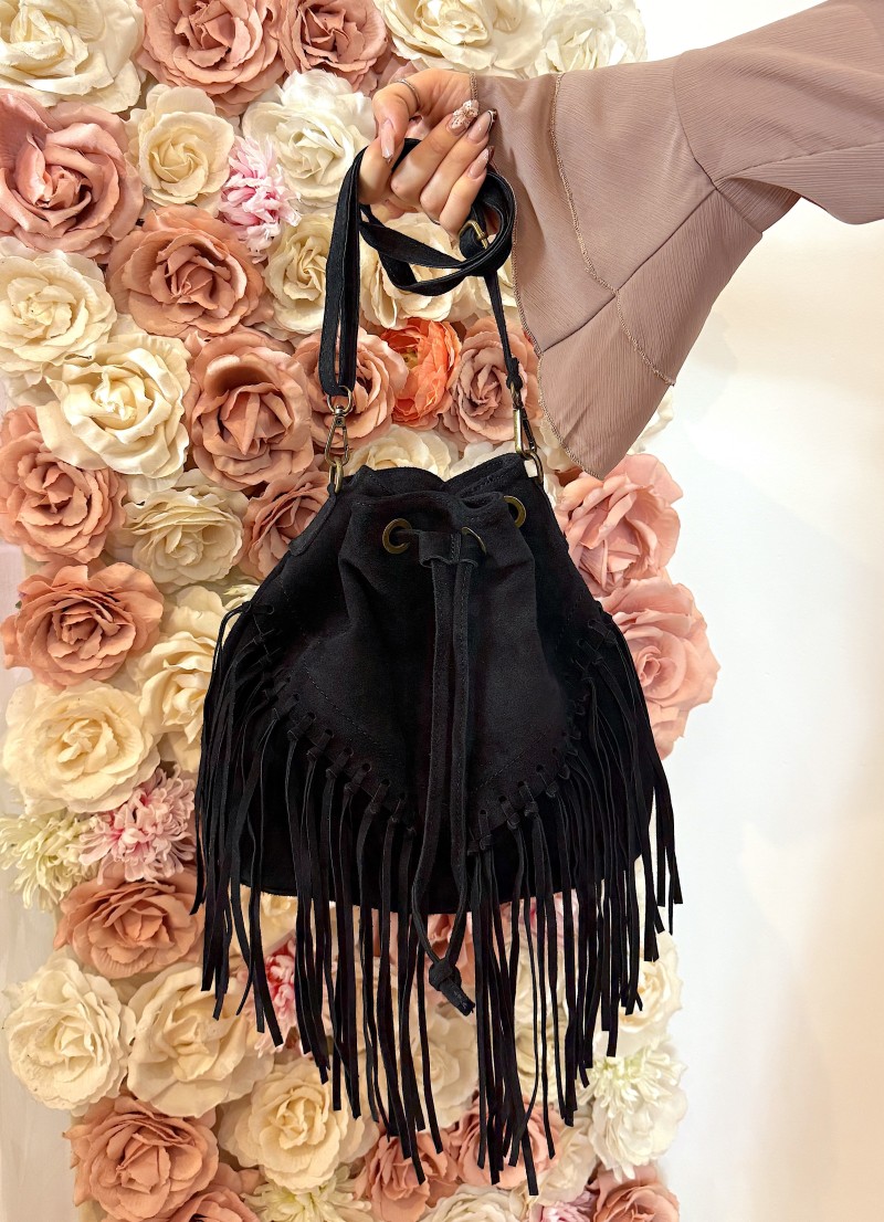 Bolso de piel flecos negro