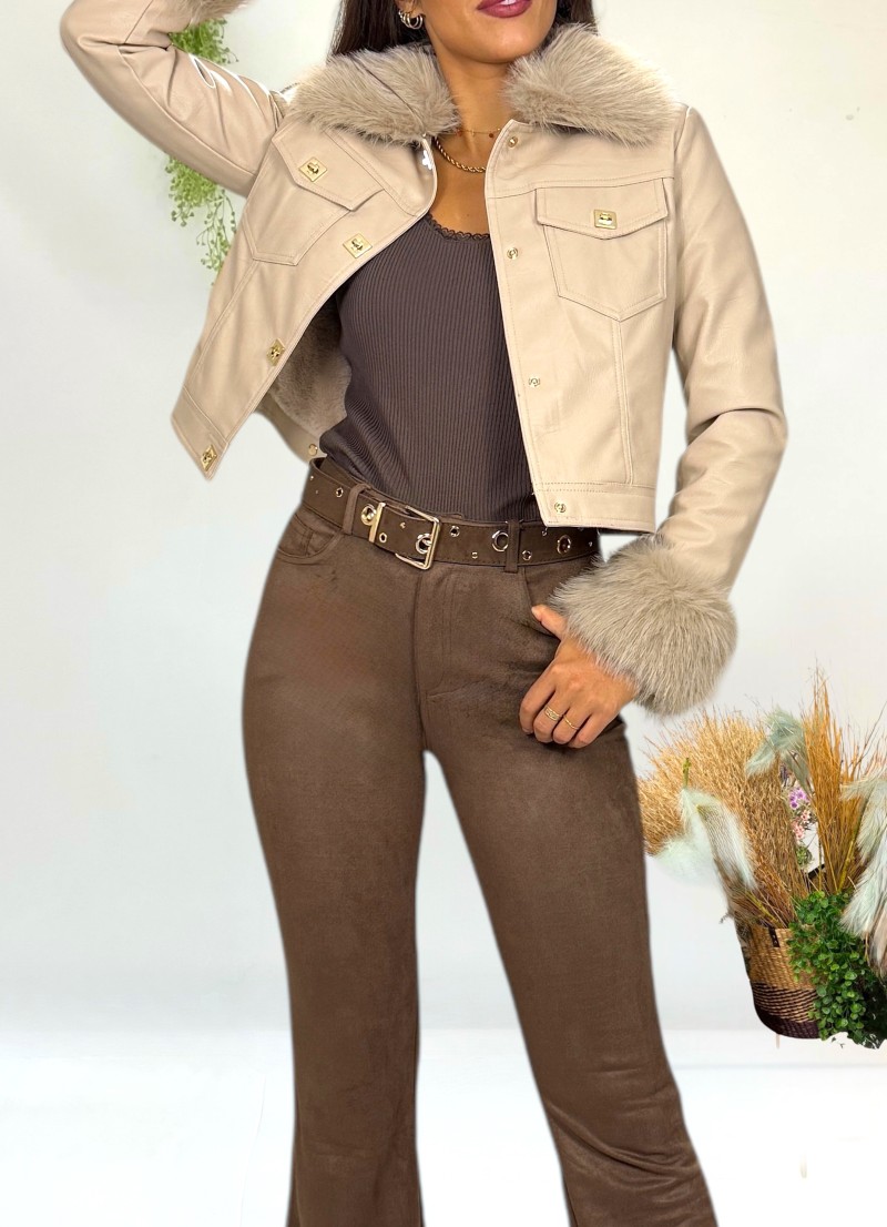 Cazadora Mia beige con pelo desmontable