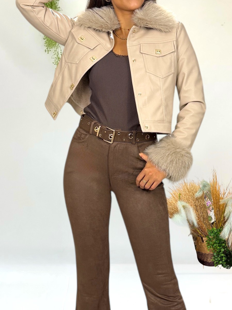 Cazadora Mia beige con pelo desmontable