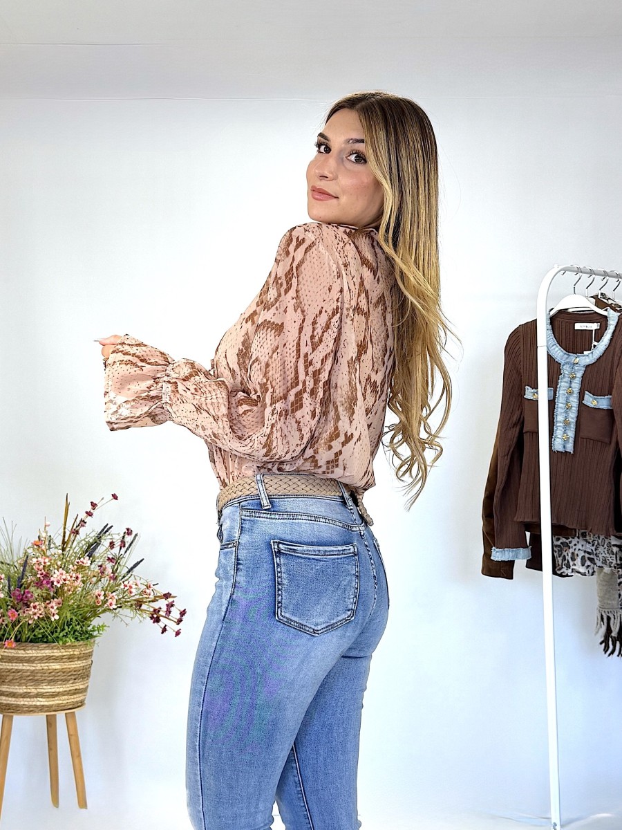 Blusa Sara marron y beige