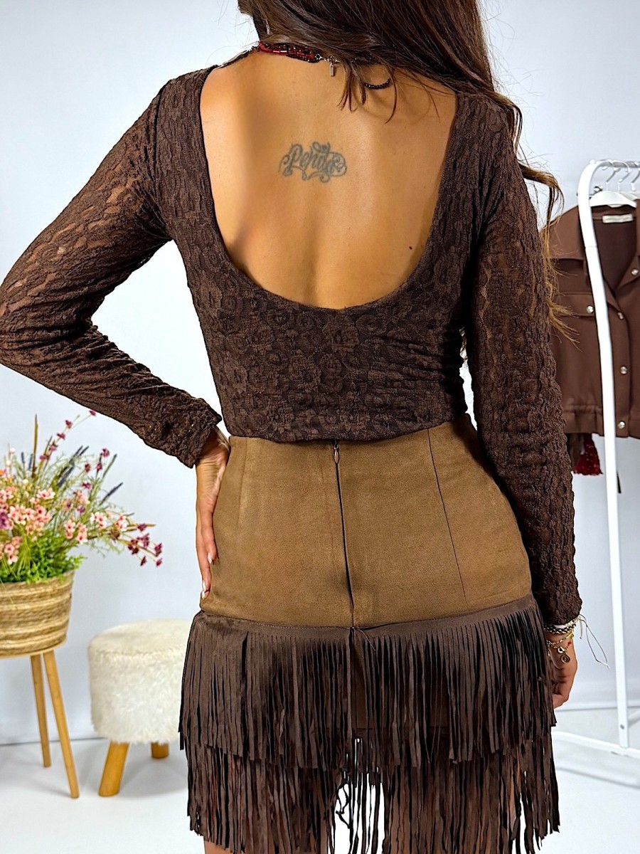 Falda Riley antelina marrón