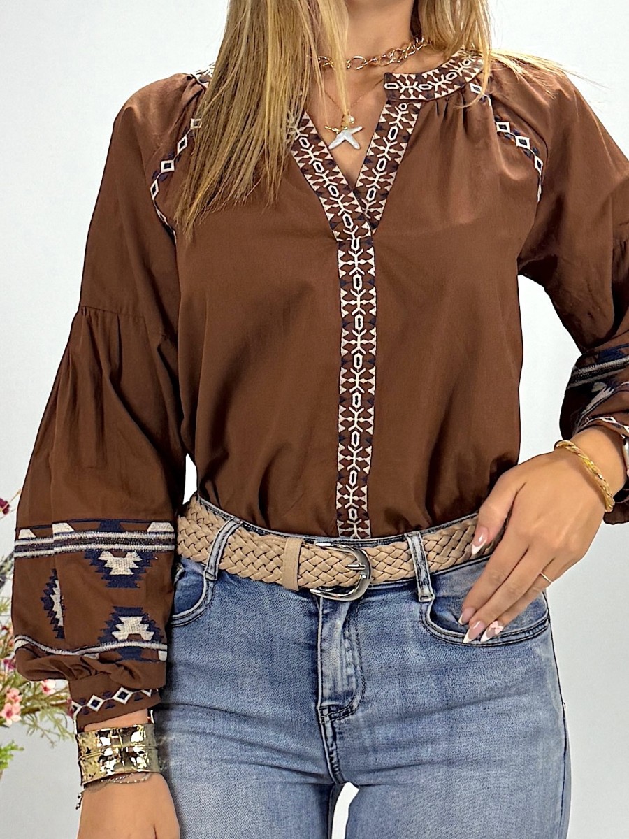Blusa Sunny marrón bordada
