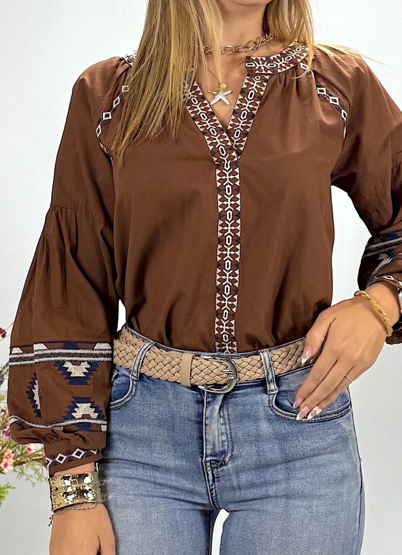 Blusa Sunny marrón bordada