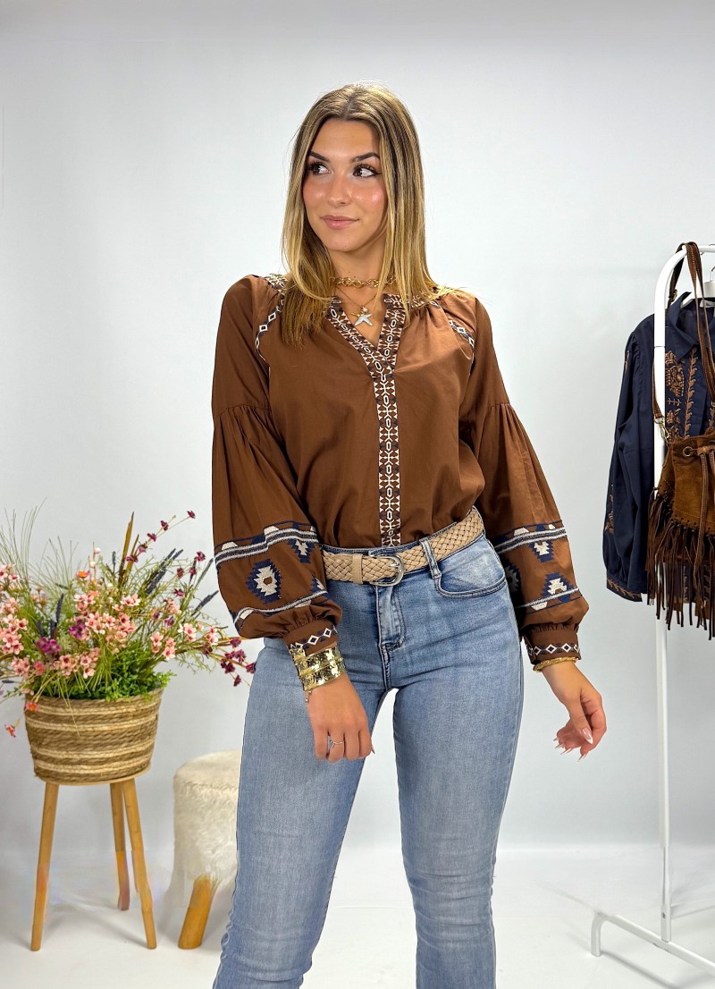 Blusa Sunny marrón bordada