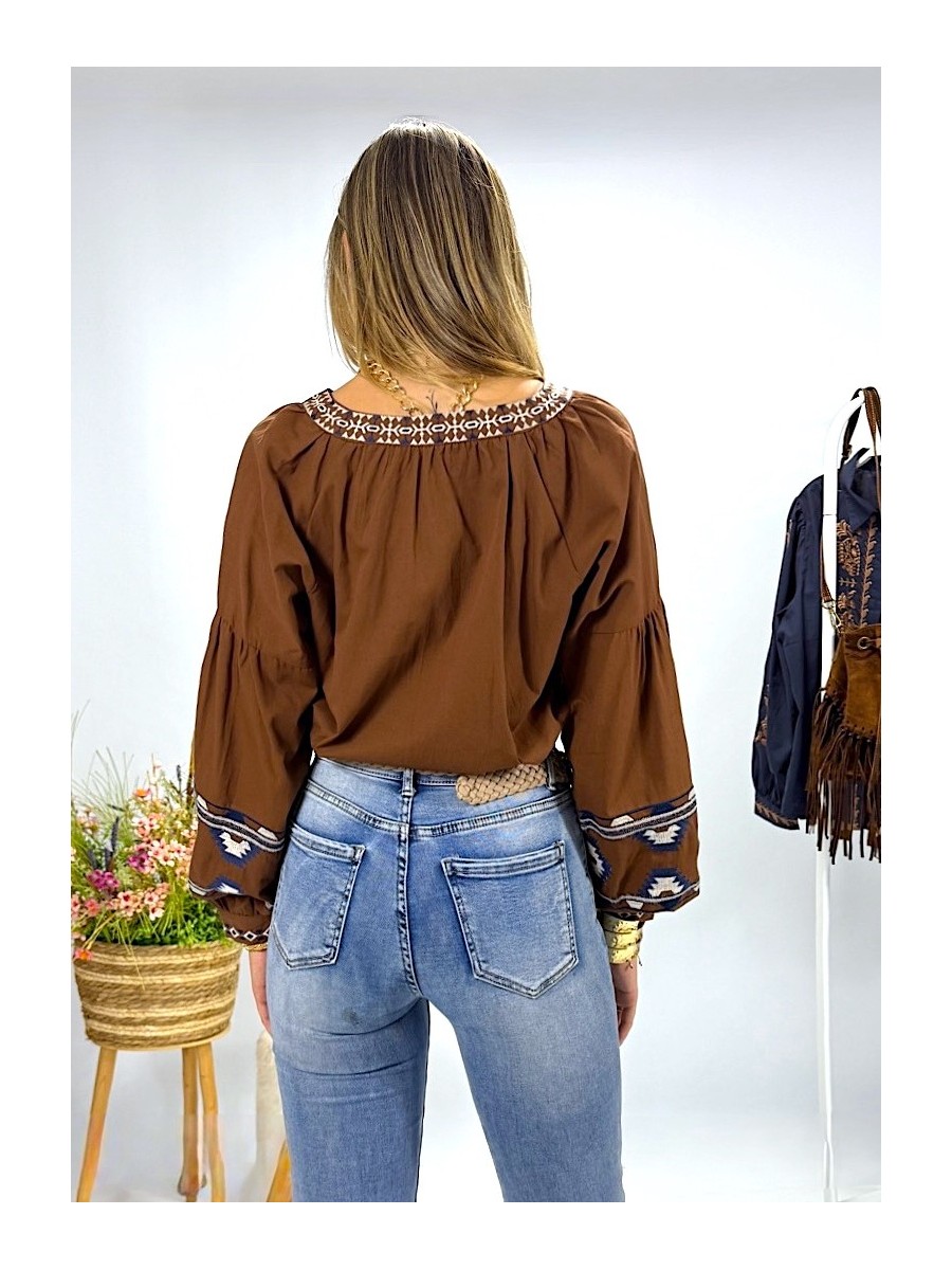 Blusa Sunny marrón bordada