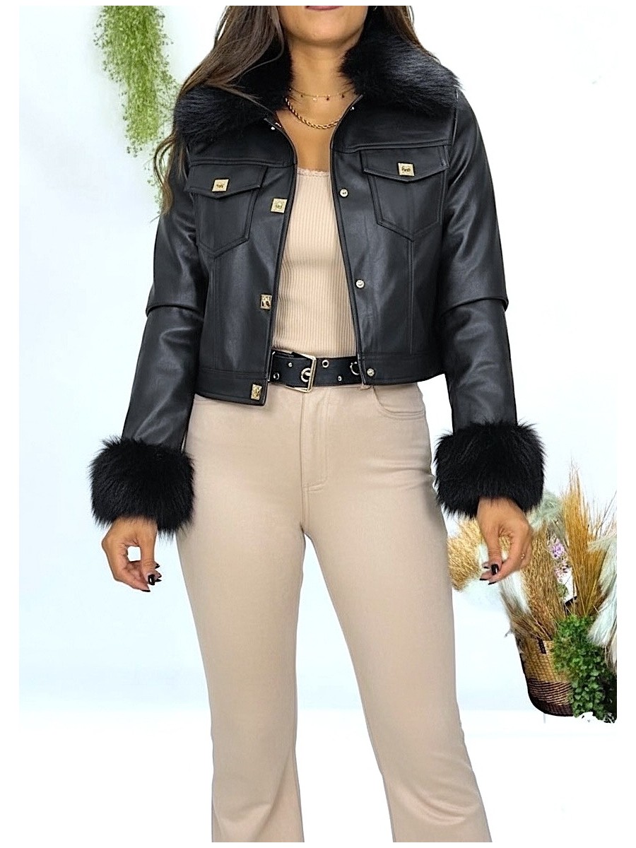 Cazadora Mia negra con pelo desmontable