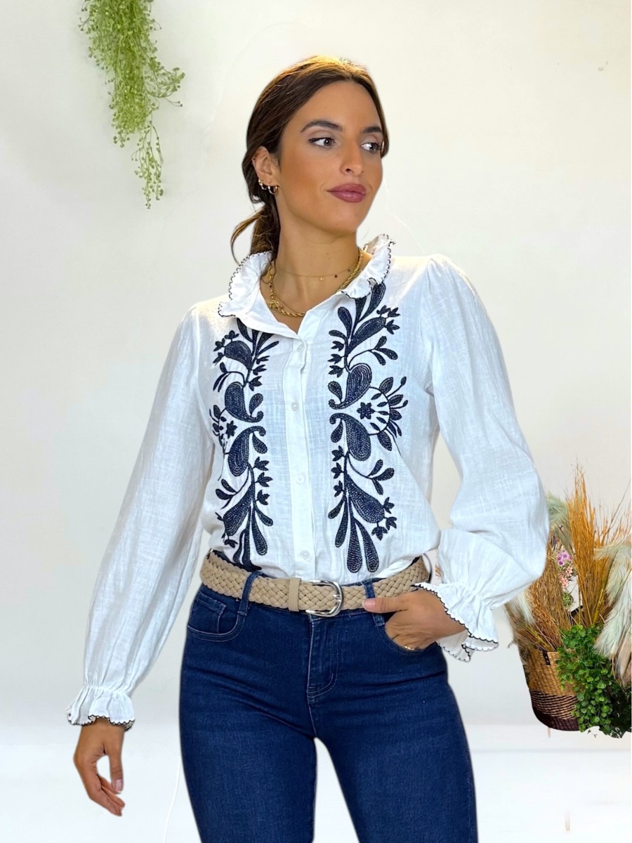 Blusa Flower bordados azul