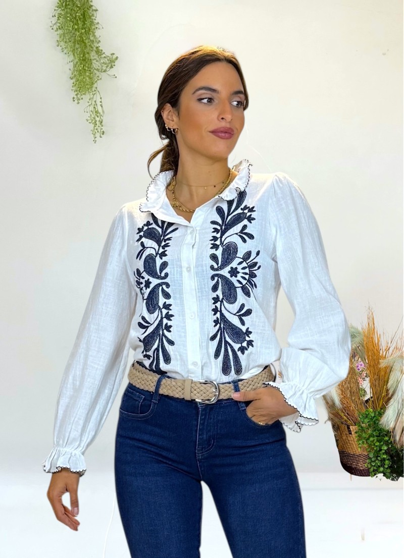 Blusa Flower bordados azul
