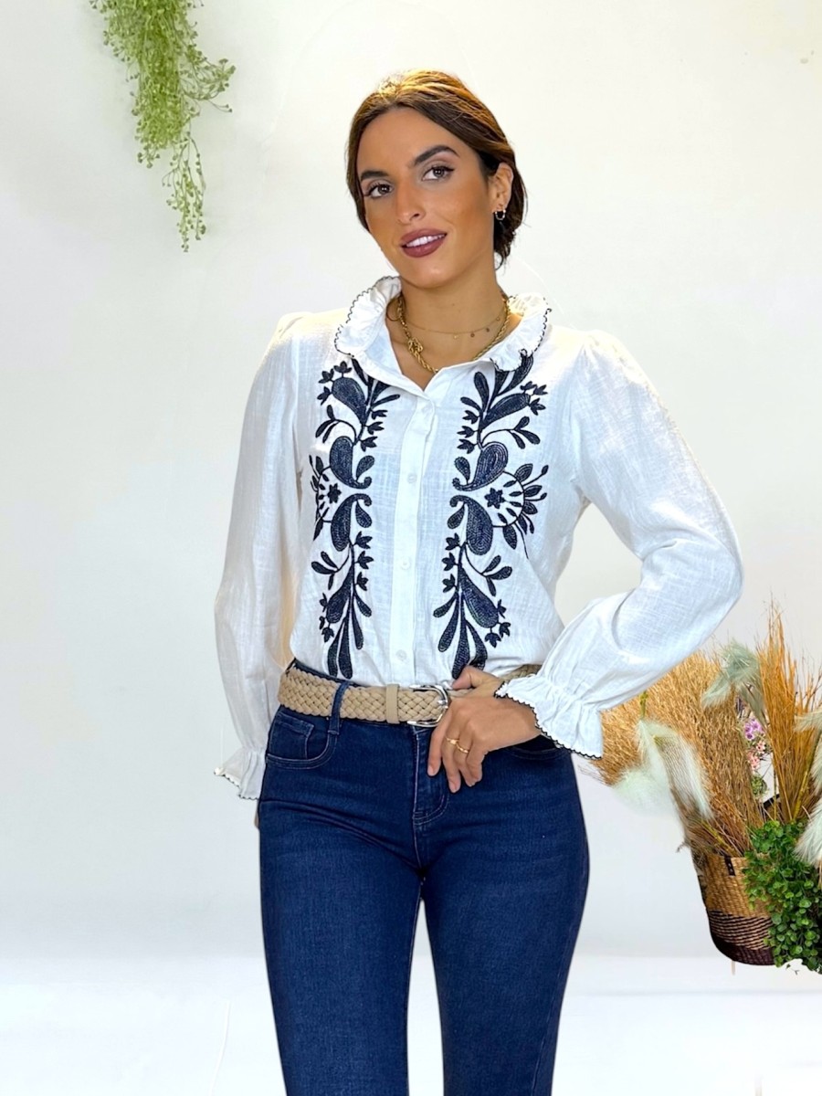 Blusa Flower bordados azul