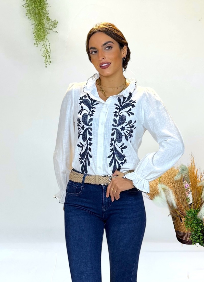 Blusa Flower bordados azul