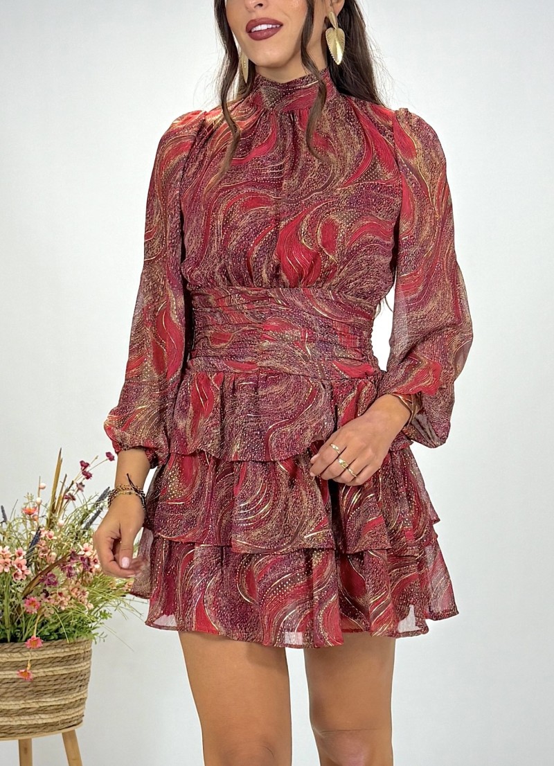 Vestido Kristen estampado granate