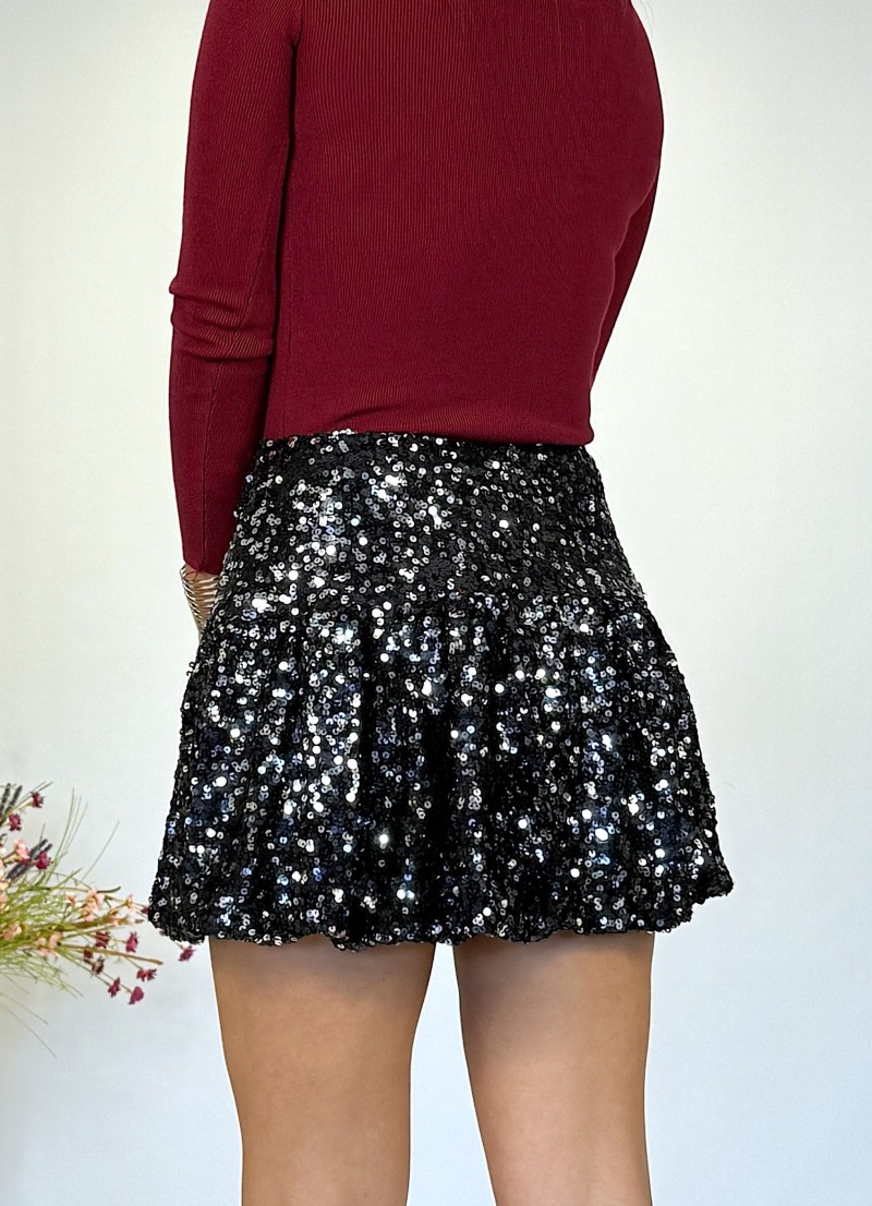Falda globo lentejuelas negra