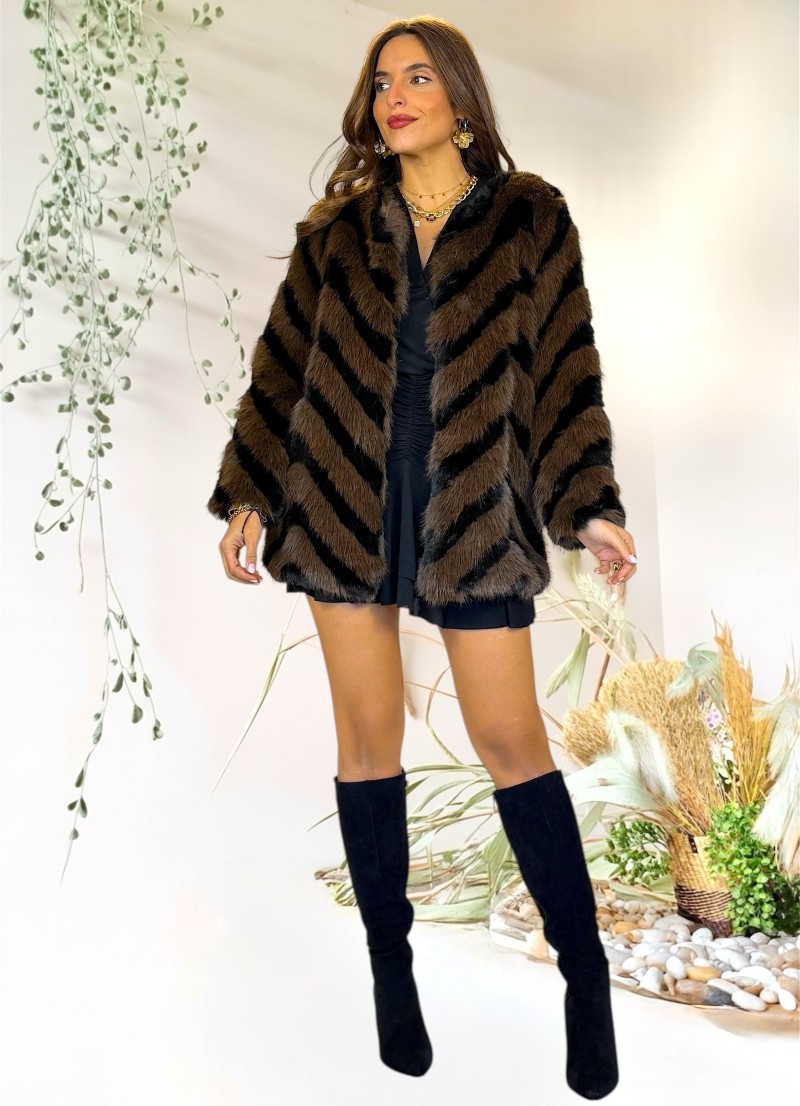 Chaqueton Judih de pelo marron y negro