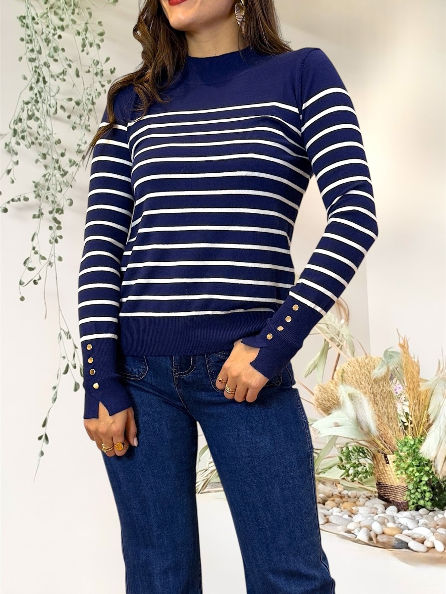 Jersey Sailor azul raya blanca