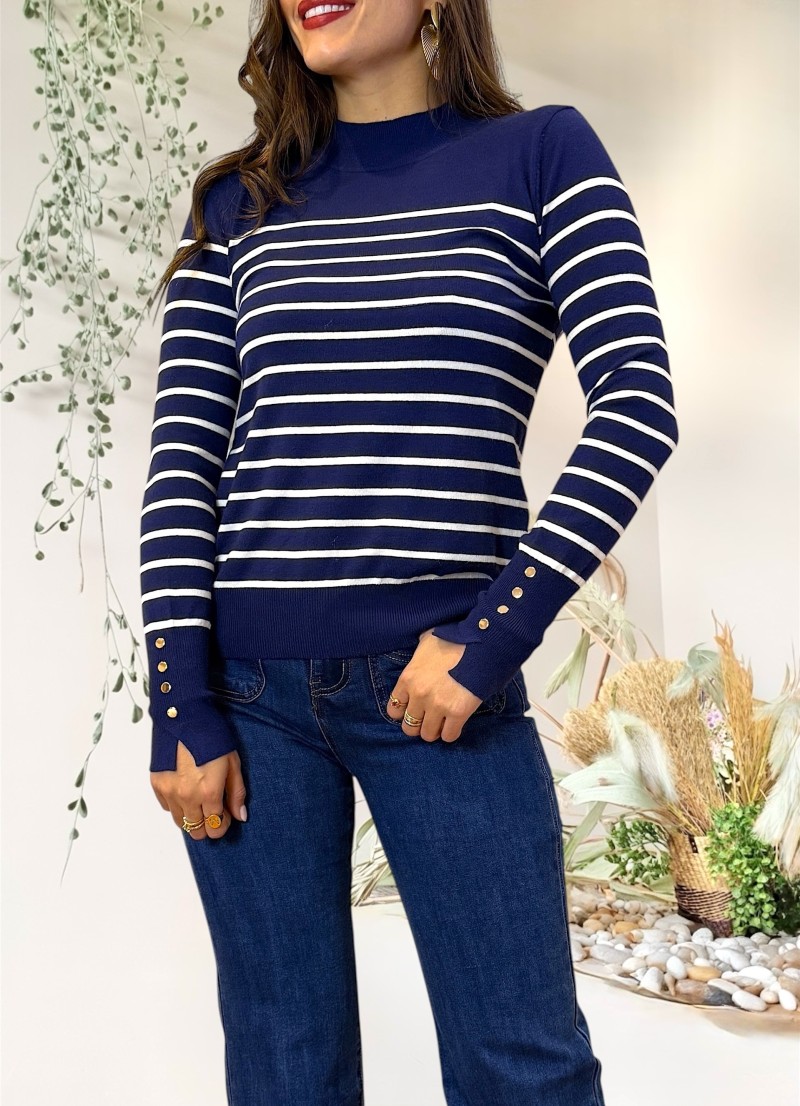 Jersey Sailor azul raya blanca