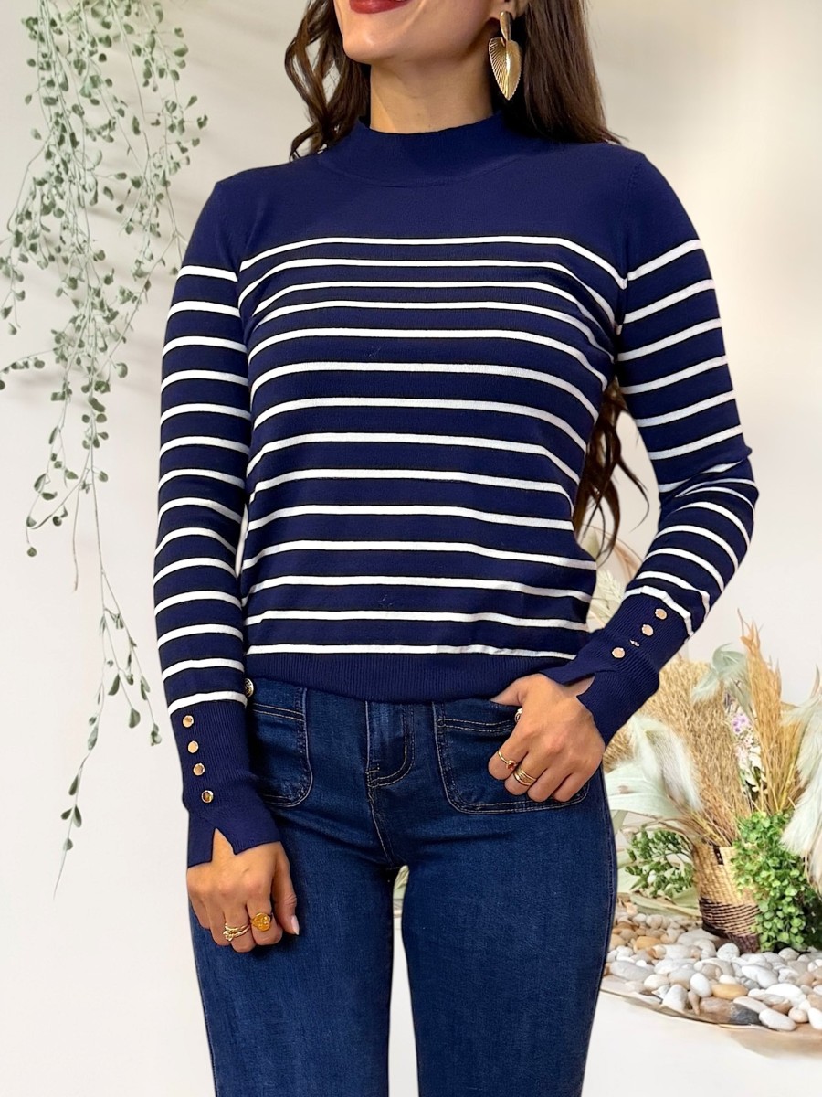 Jersey Sailor azul raya blanca